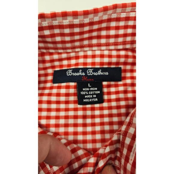 Brooks brothers fleece no iron L youth sport button up checkered orange top - Picture 2 of 6